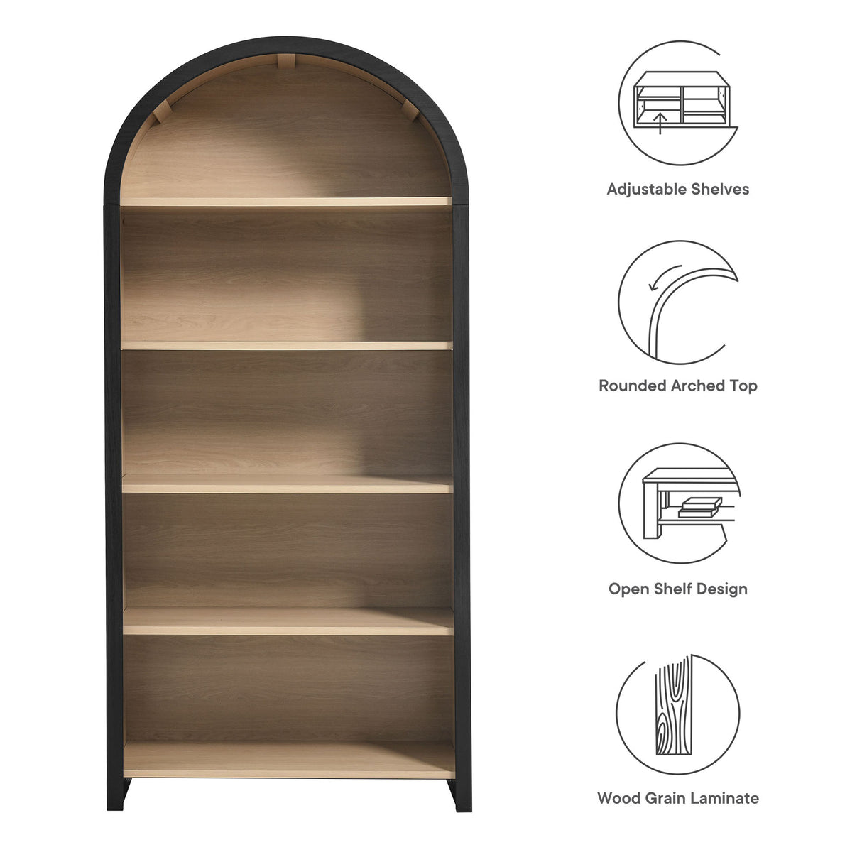 Evie Arched Wide Bookcase Display Cabinet by Modway