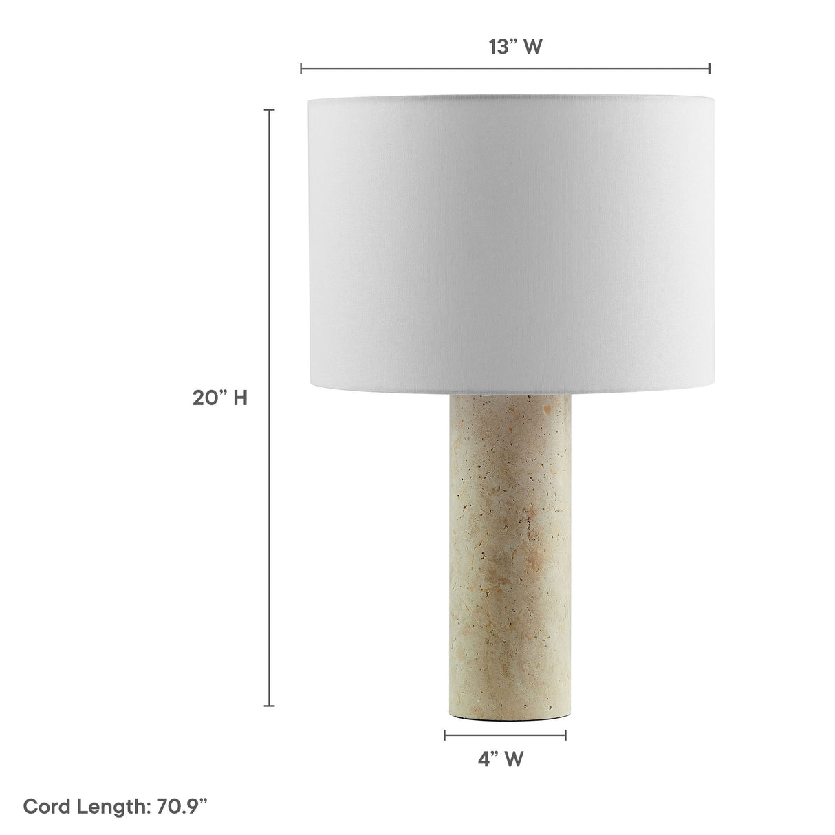 Zenith Travertine Table Lamp with Fabric Drum Shade by Modway