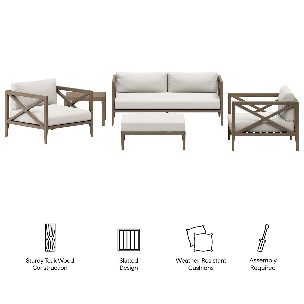Northlake 5-Piece Outdoor Patio Teak Wood Furniture Set by Modway