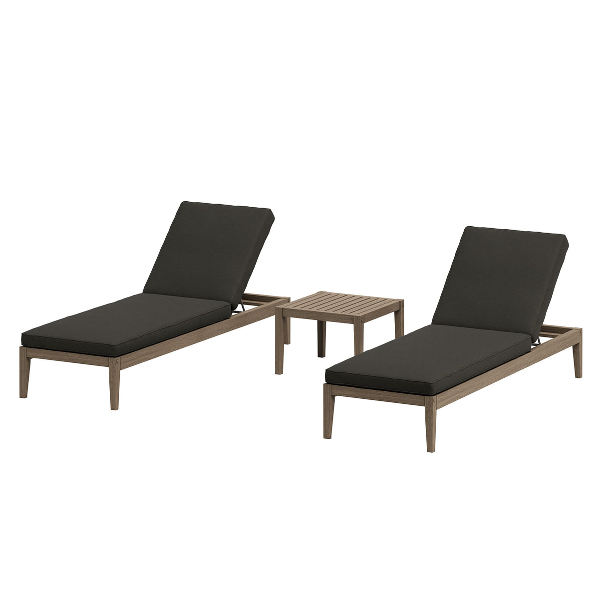Northlake 3-Piece Outdoor Patio Teak Wood Furniture Set with Chaise Lounges and Side Table by Modway