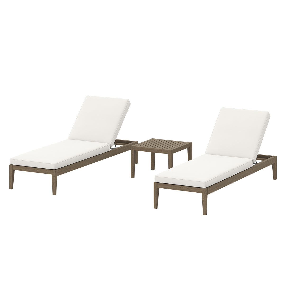 Northlake 3-Piece Outdoor Patio Teak Wood Furniture Set with Chaise Lounges and Side Table