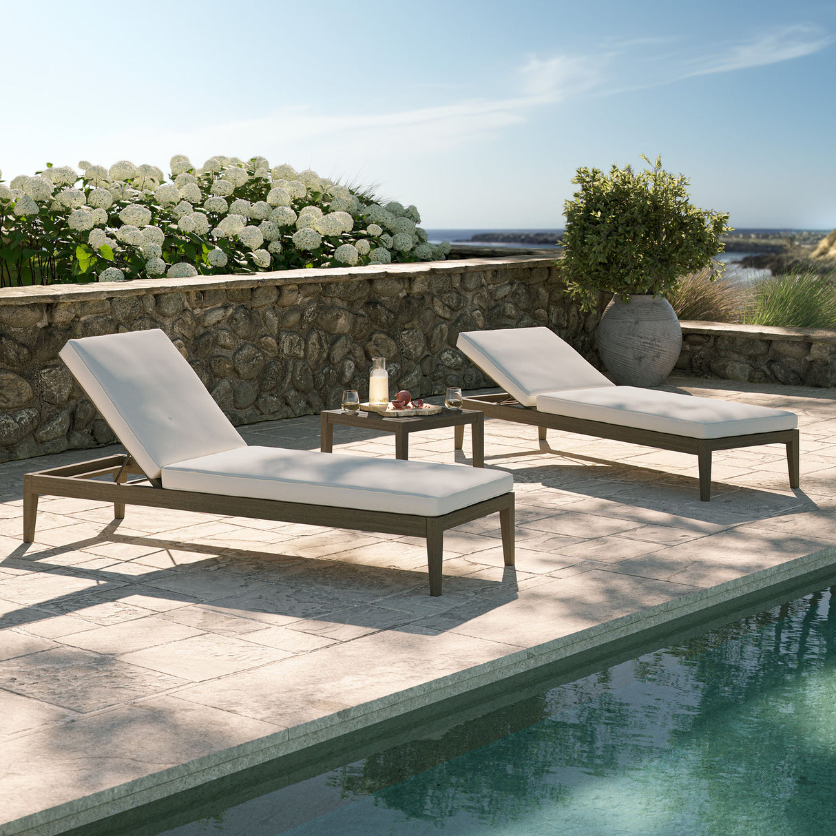 Northlake 3-Piece Outdoor Patio Teak Wood Furniture Set with Chaise Lounges and Side Table