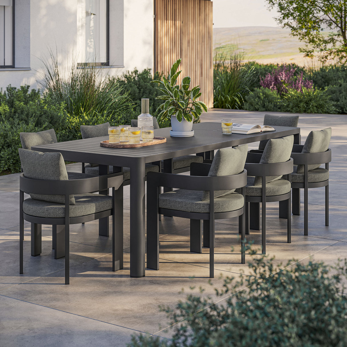 Tahoe 9-Piece Outdoor Patio Aluminum Dining Set with Extendable Table by Modway