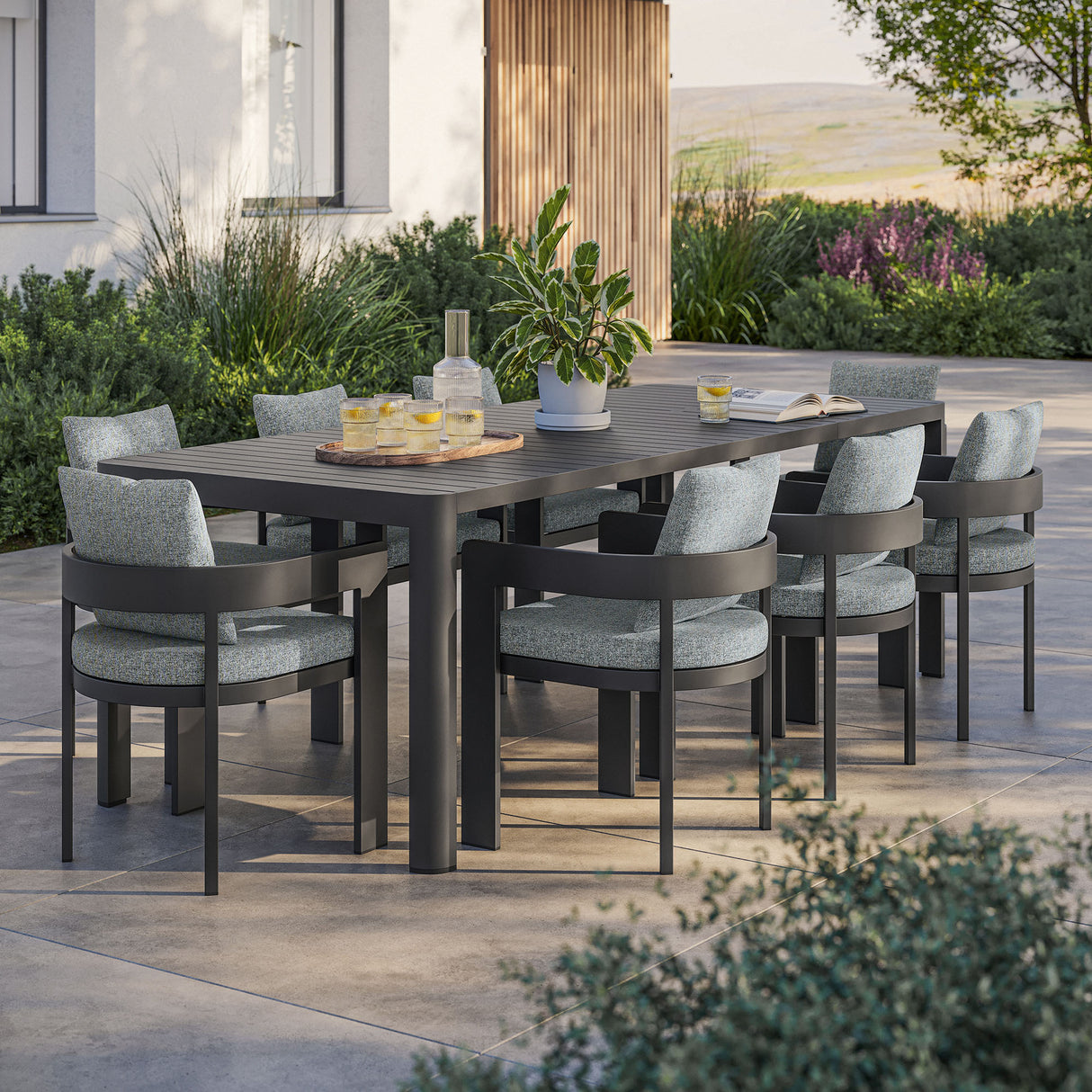 Tahoe 9-Piece Outdoor Patio Aluminum Dining Set with Extendable Table by Modway