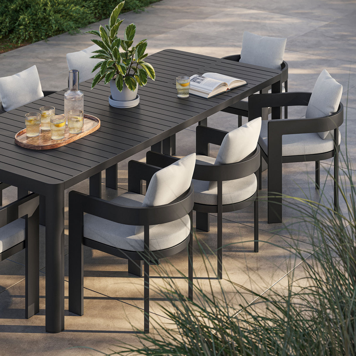 Tahoe 9-Piece Outdoor Patio Aluminum Dining Set with Extendable Table by Modway