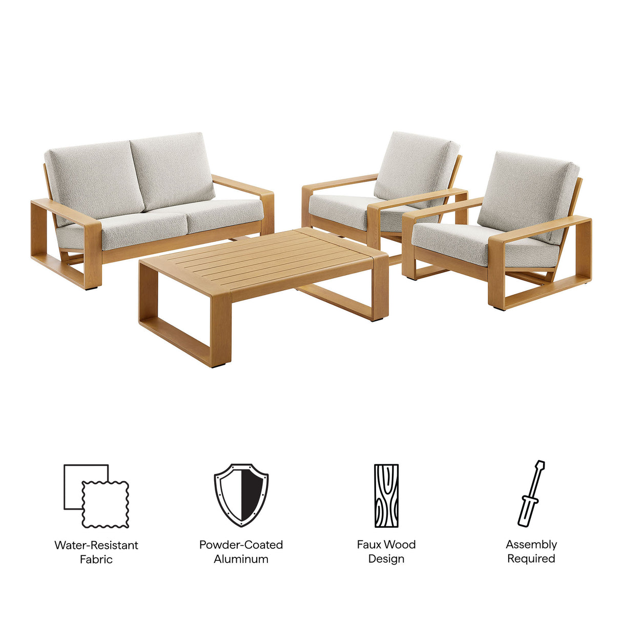 Lirienne 4-Piece Outdoor Patio Aluminum Faux Wood Furniture Set by Modway
