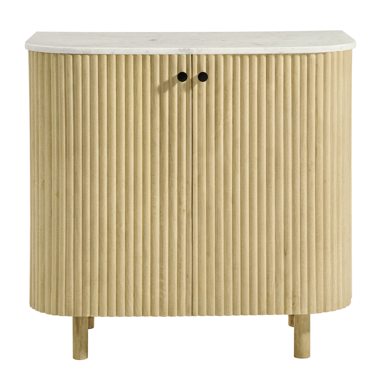 Caldera 33" Curved Solid Wood and Marble Accent Storage Cabinet
