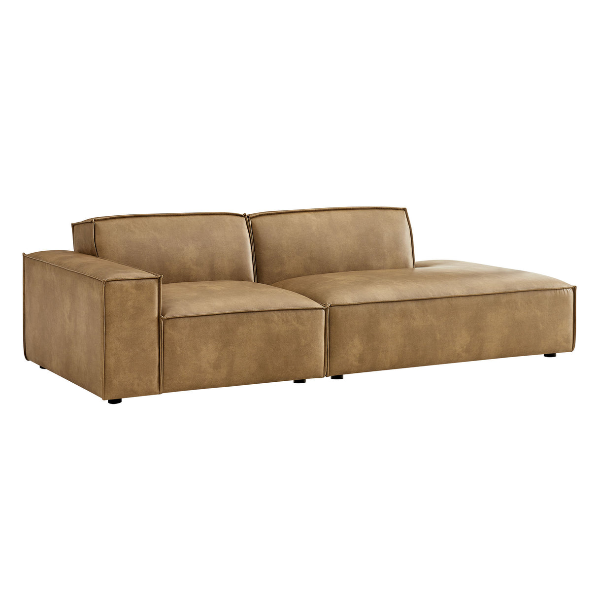 Restore 2-Piece Vegan Leather Modular Loveseat – Toast (Chaise + Armchair Version)