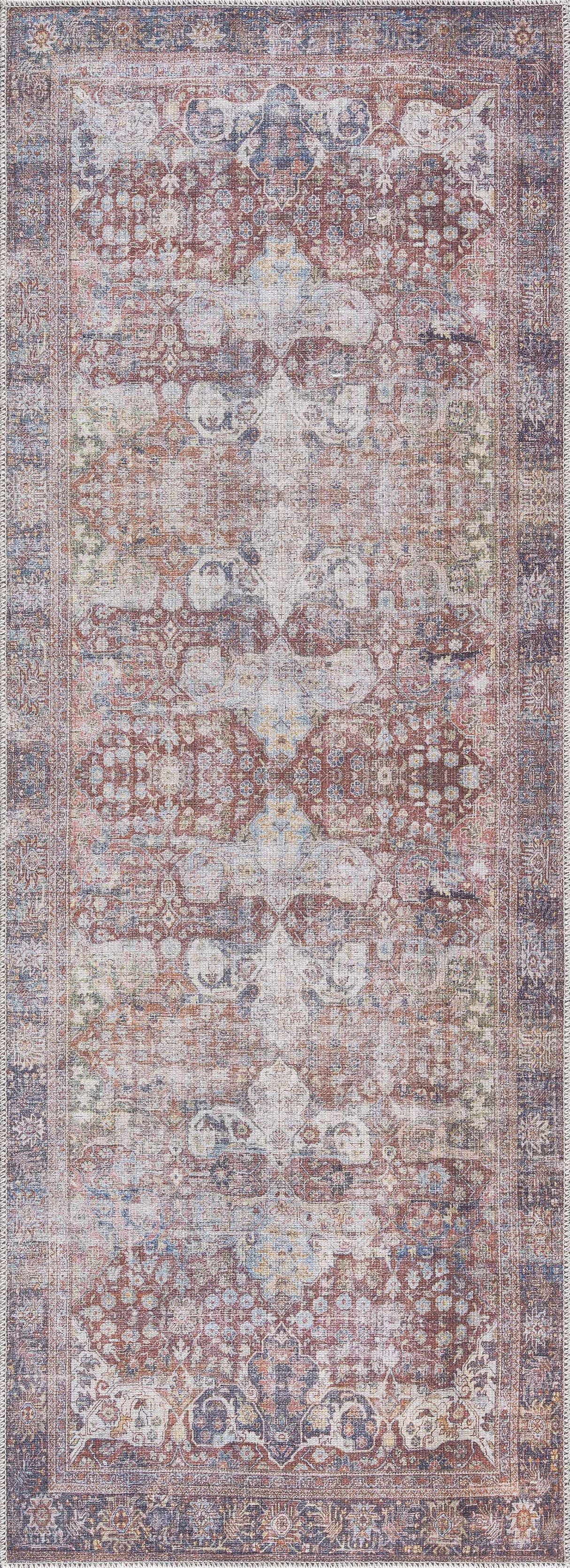 Rust Elki Vintage Medallion Washable Area Rug - Clearance