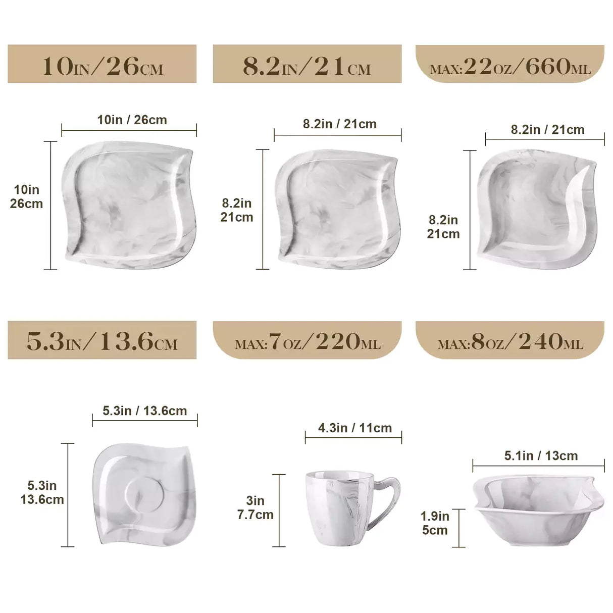 Elvira Marble Grey 36 Piece Dinnerware Set