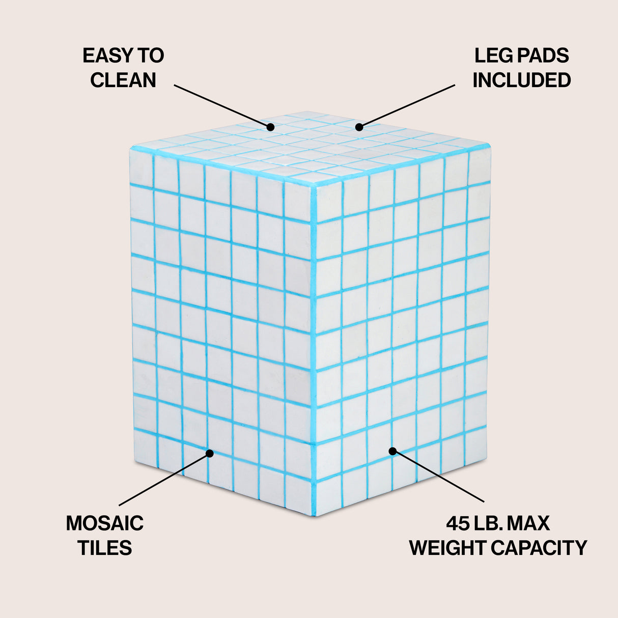 Callista 18" Modern Bohemian Ceramic Tiled Rectangle End Table