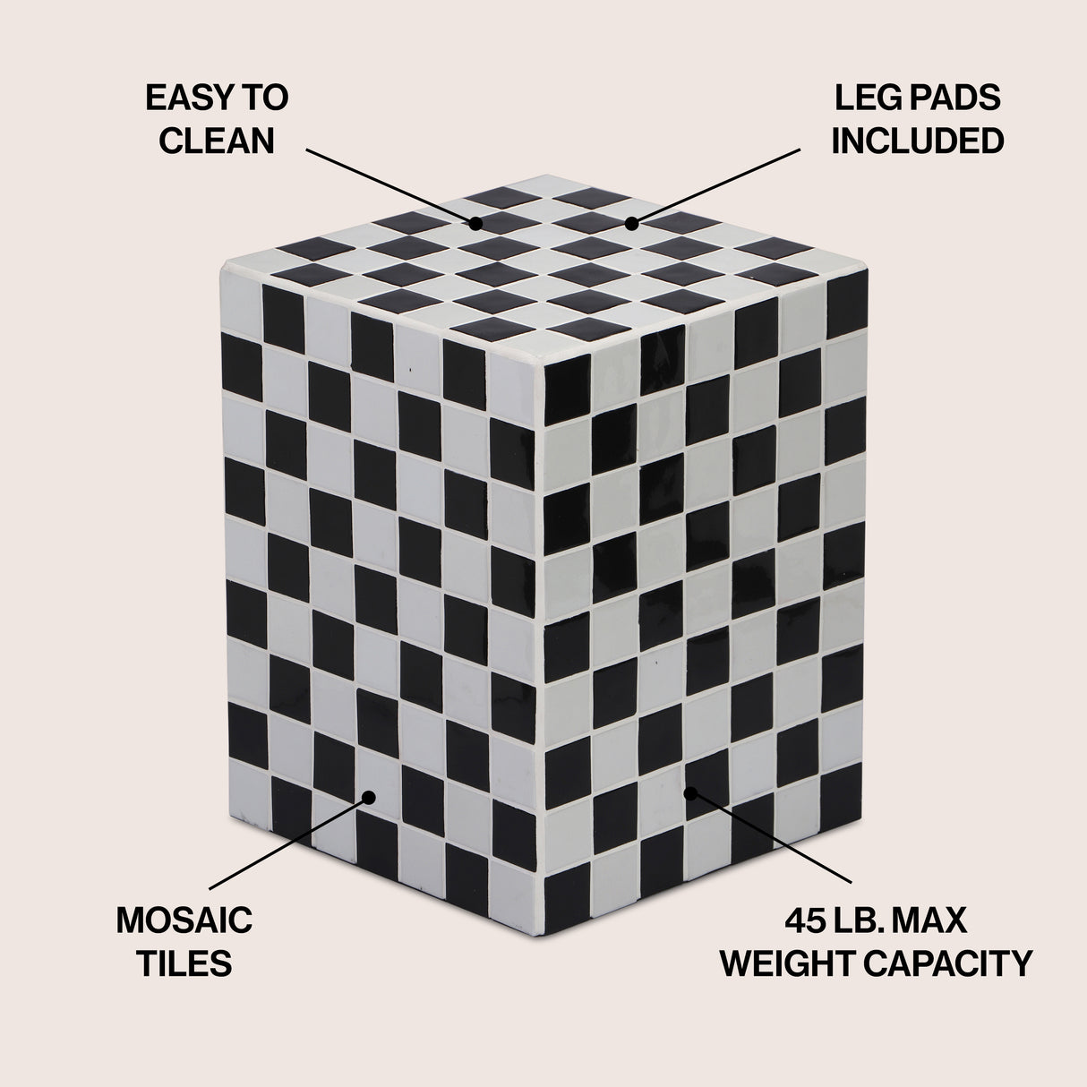 Callista 18" Modern Bohemian Ceramic Tiled Rectangle End Table