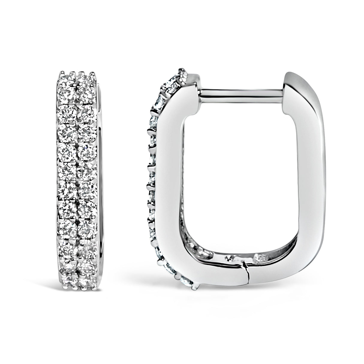 10K White Gold 1/4 Cttw Lab Grown Diamond Double Row Huggie Hoop Earrings