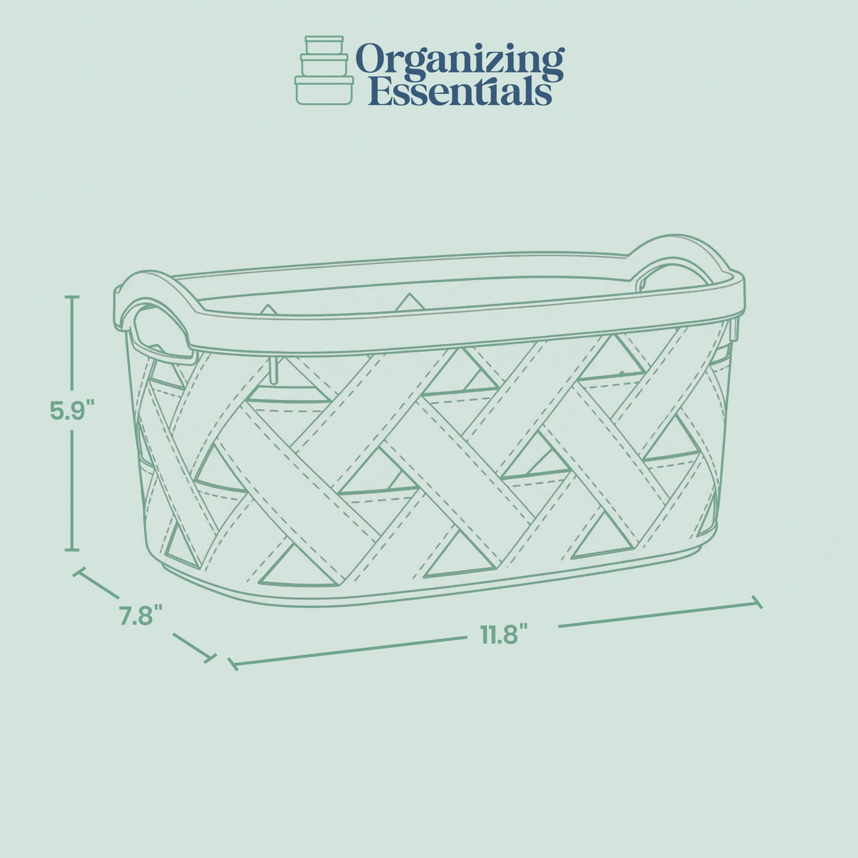 Organizing Essentials Medium Plastic Storage Basket with Handles – Blue & Cream Decorative Bin for Bathroom, Kitchen, or Shelves – Designer Leather Pattern Organizer Basket, 5.8L
