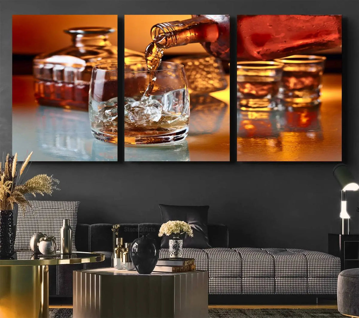 Elegant Whiskey Canvas Wall Art Print Scotch Art Bourbon Art