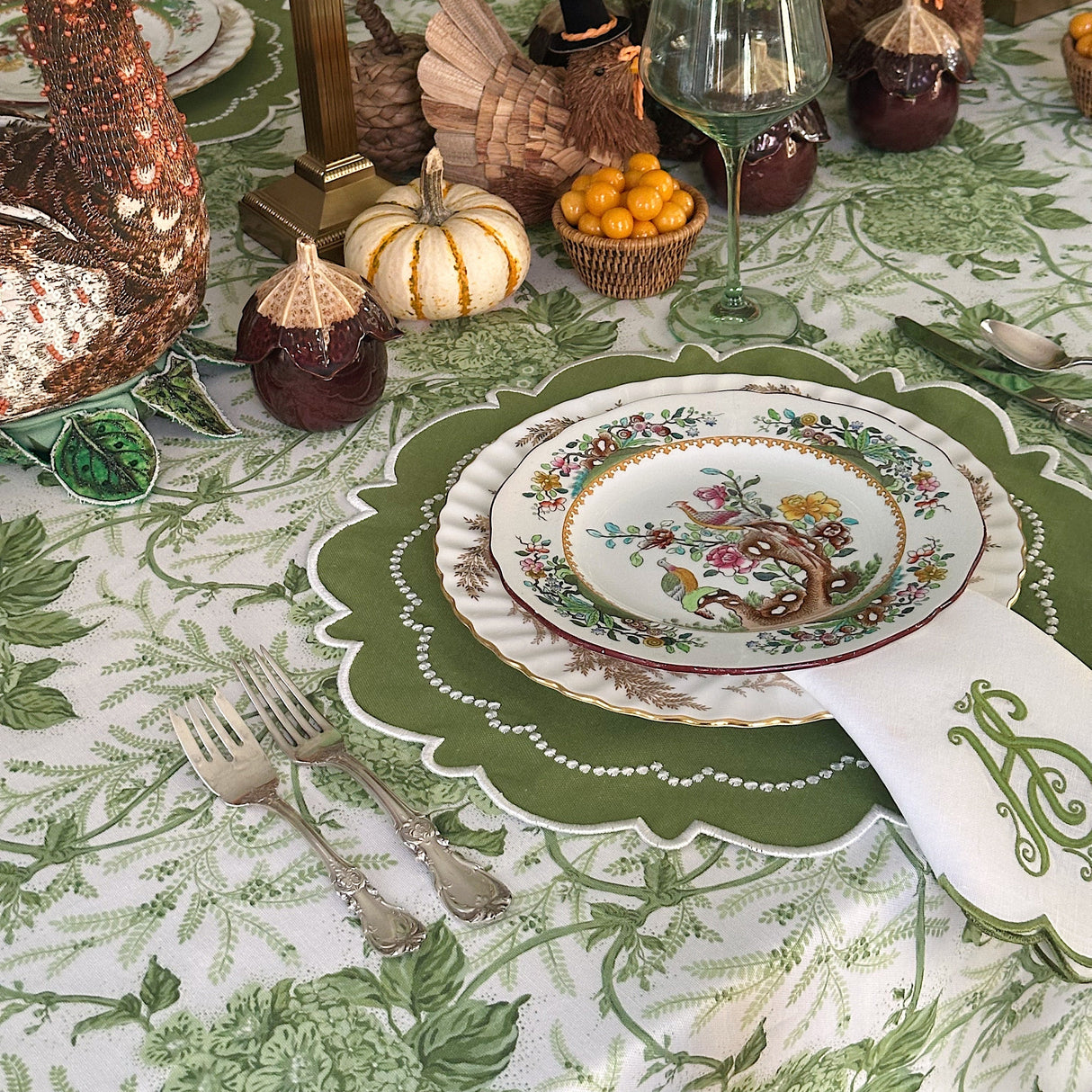Harmony Green Round Fabric Placemats