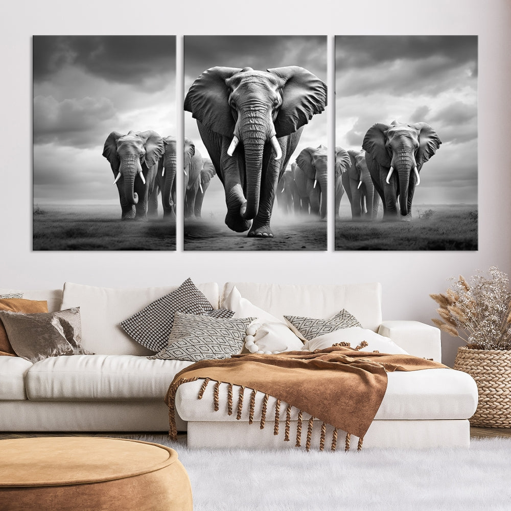 Elephant Family Wall Art Canvas Print, Framed Elephant Wall