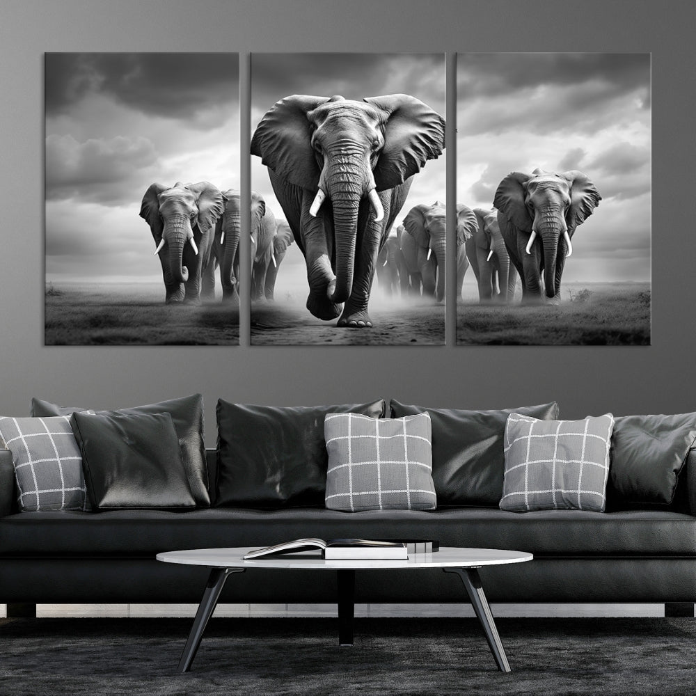 Elephant Family Wall Art Canvas Print, Framed Elephant Wall