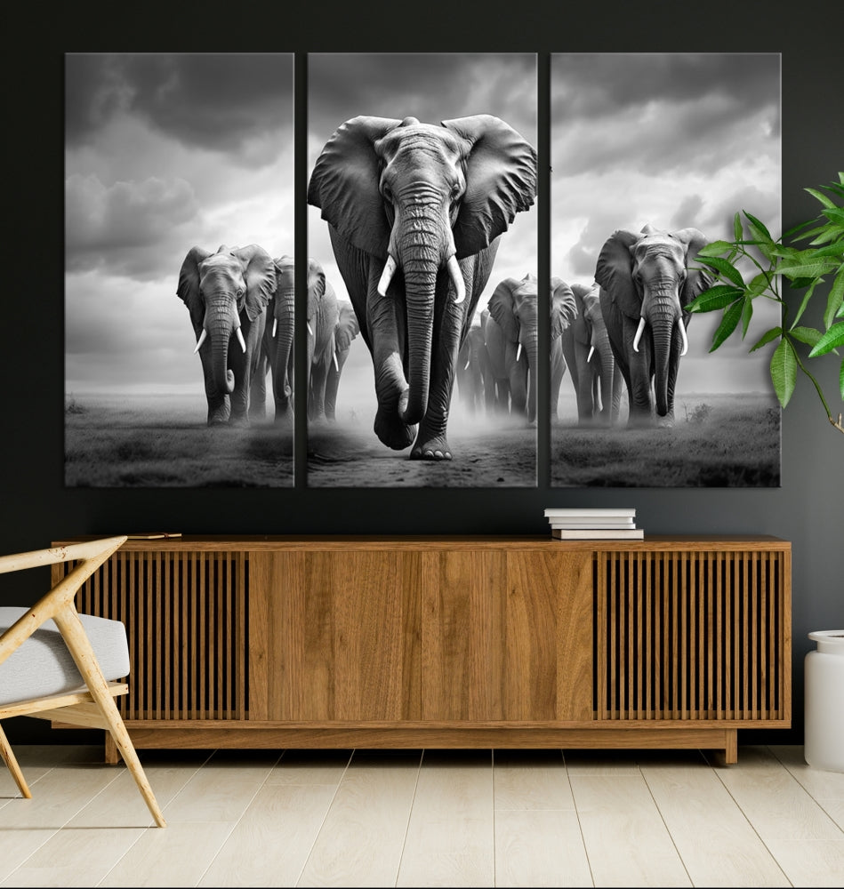 Elephant Family Wall Art Canvas Print, Framed Elephant Wall