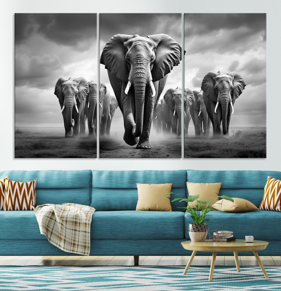 Elephant Family Wall Art Canvas Print, Framed Elephant Wall