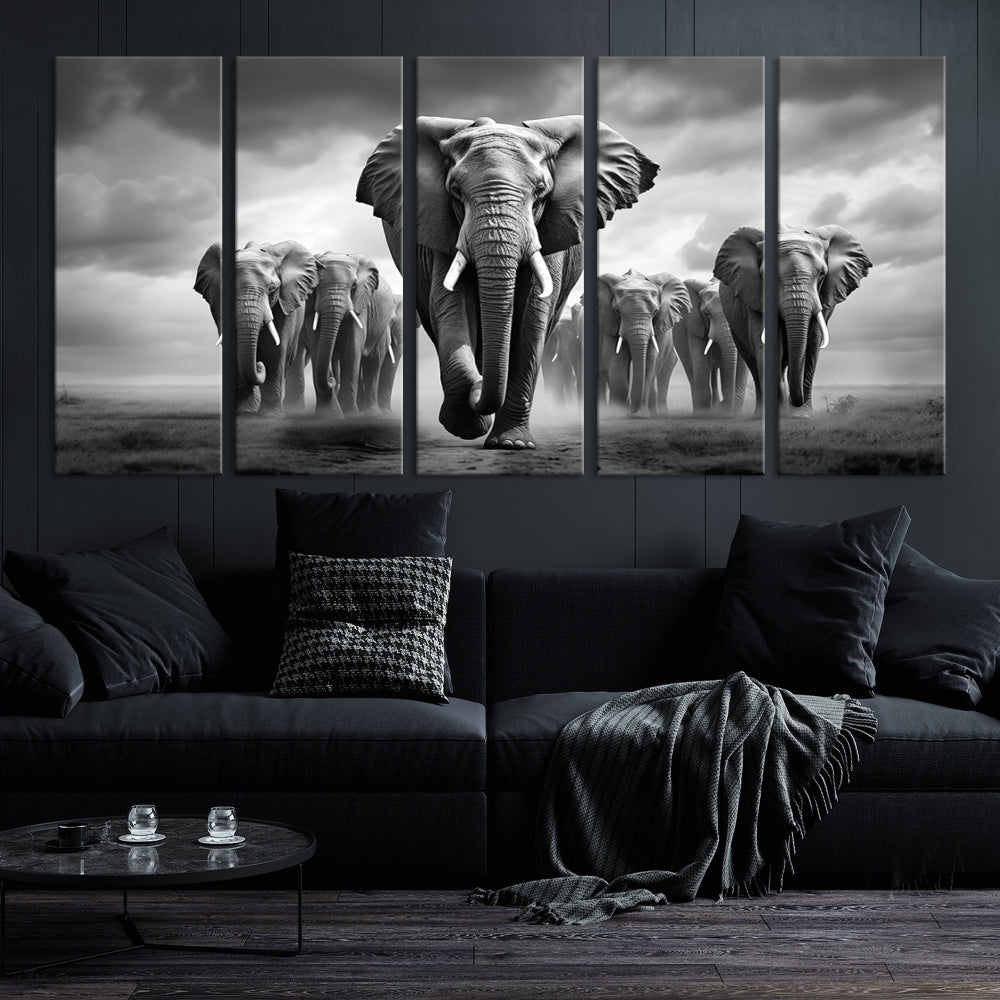 Elephant Family Wall Art Canvas Print, Framed Elephant Wall