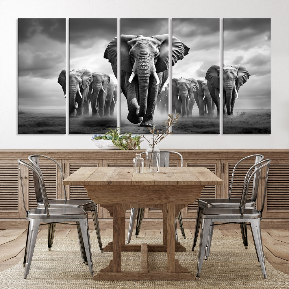 Elephant Family Wall Art Canvas Print, Framed Elephant Wall