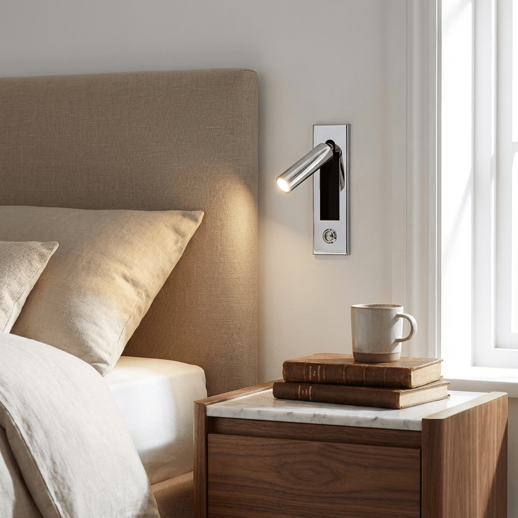 Recessed Folding Bedside Wall Sconce with Warm LED | Flush Reading Light for Bedrooms
