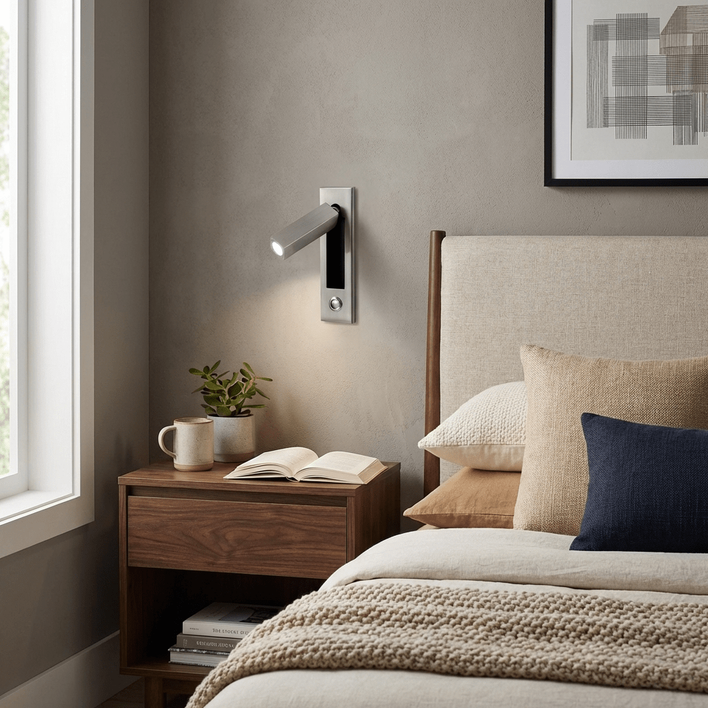 Recessed Folding Bedside Wall Sconce with Warm LED | Flush Reading Light for Bedrooms