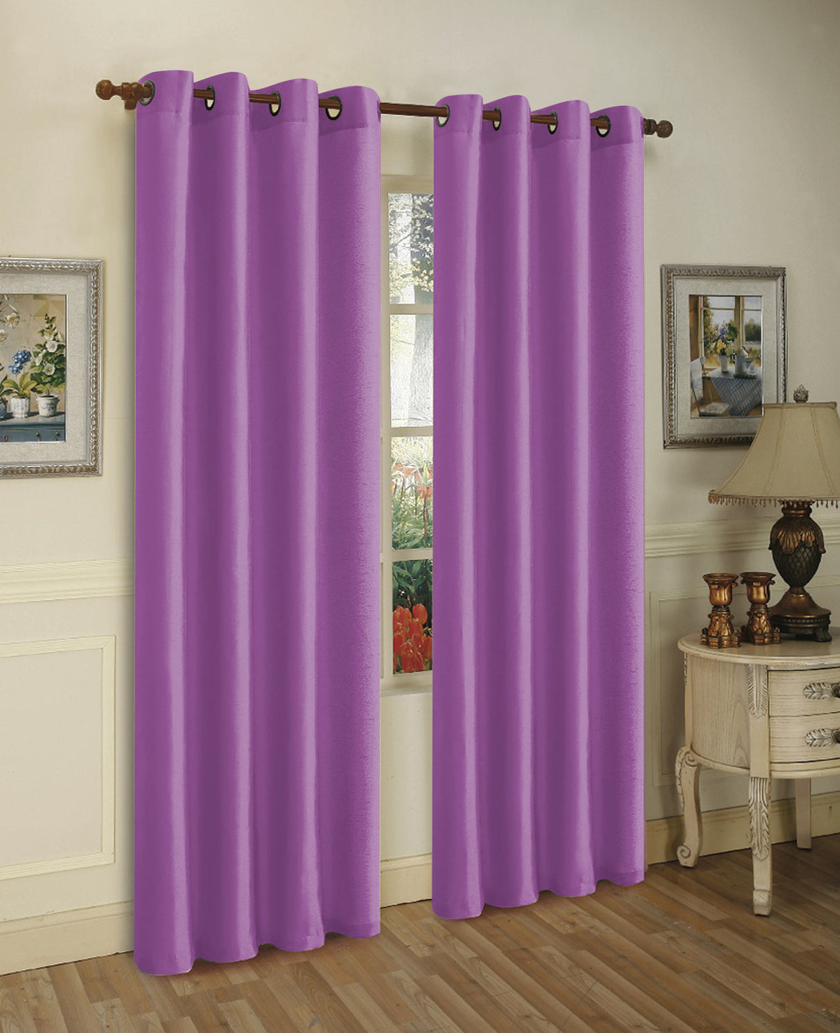 J&V Textiles 2 Panels Solid Grommet Faux Silk Window Curtain Drapes Treatment in 84" Length