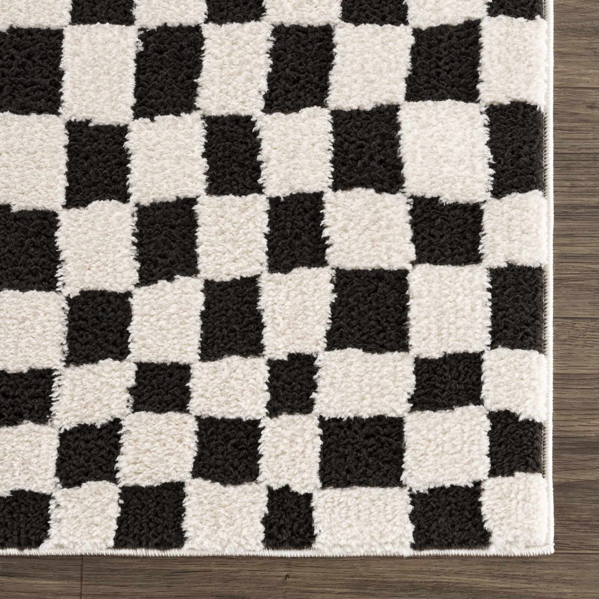 Lajos Black & White Checkered Plush Rug
