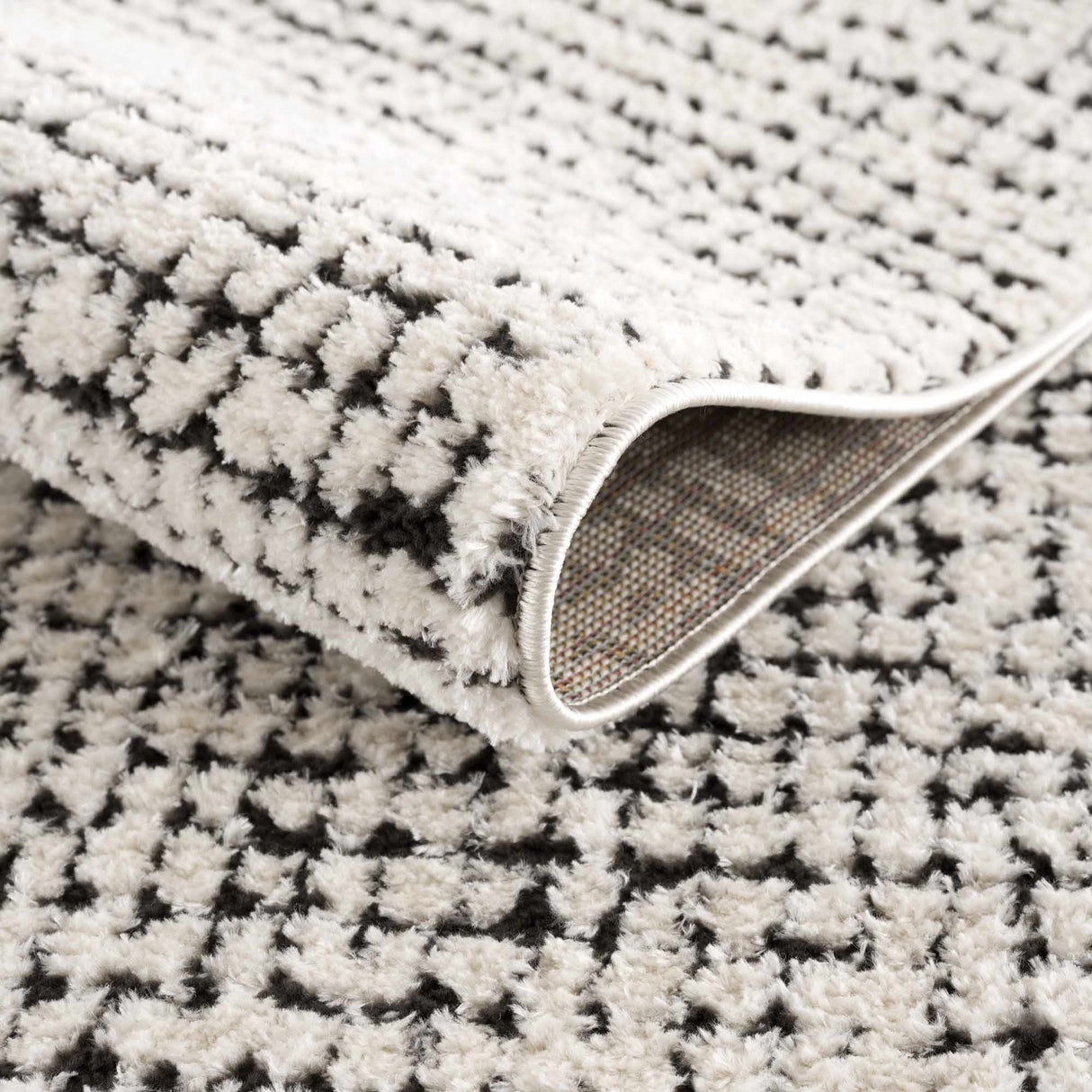 Keita Cream & Black Grid Plush Rug