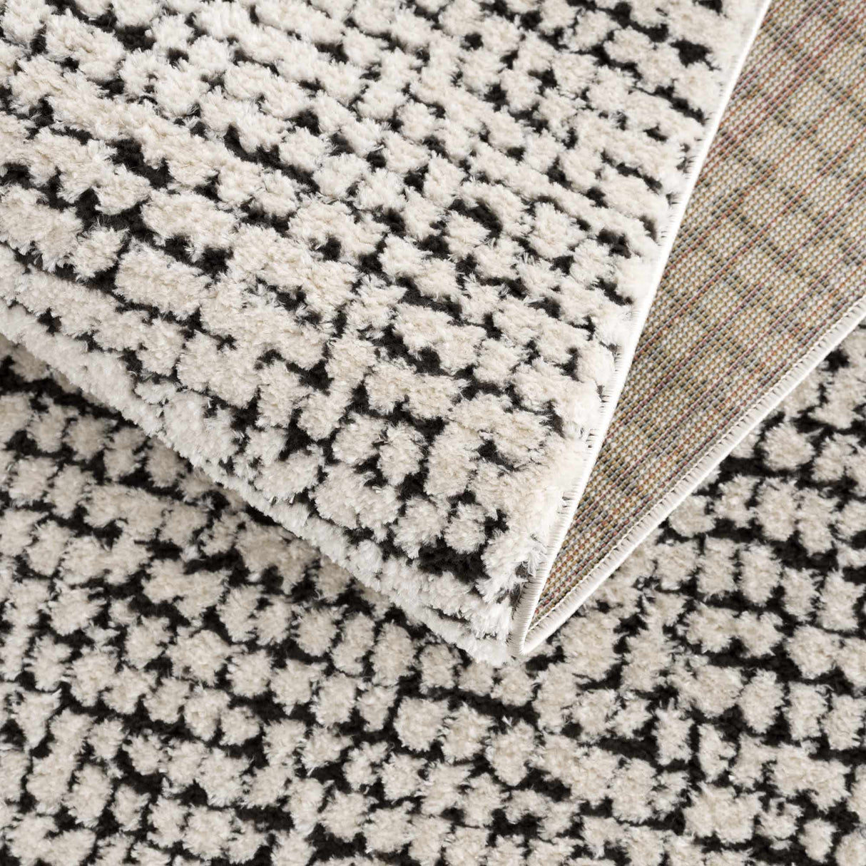 Keita Cream & Black Grid Plush Rug