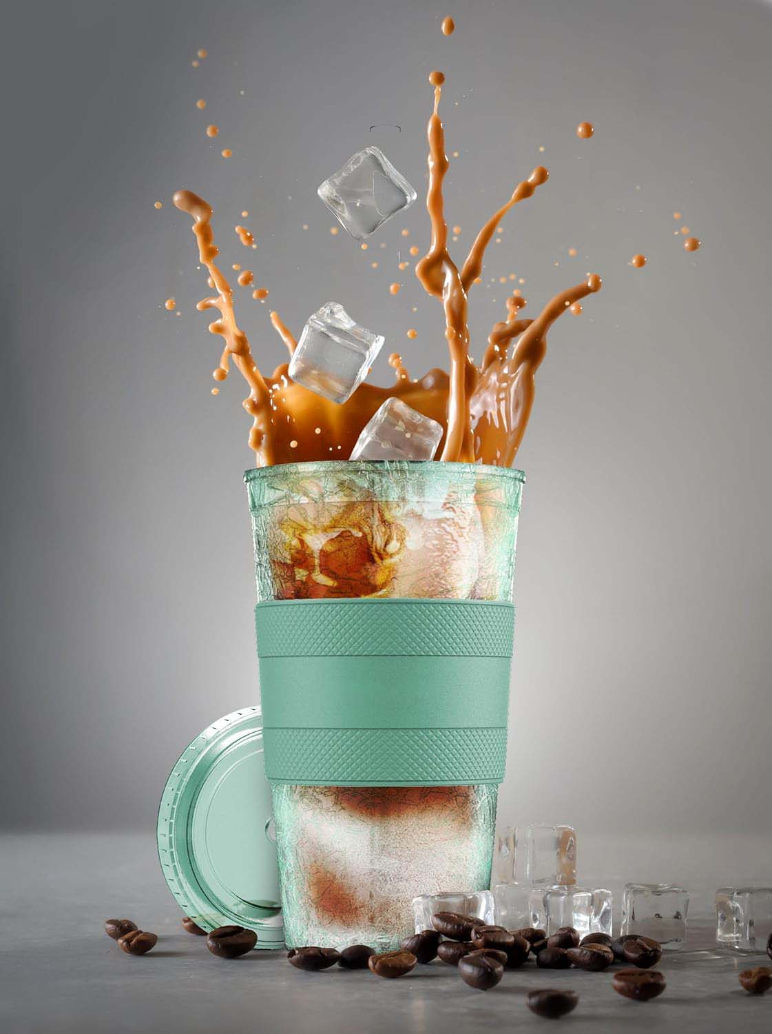Freezable Iced Coffee Cup with Lid and Straw - Reusable Insulated Ice Tumbler with Grip Sleeve