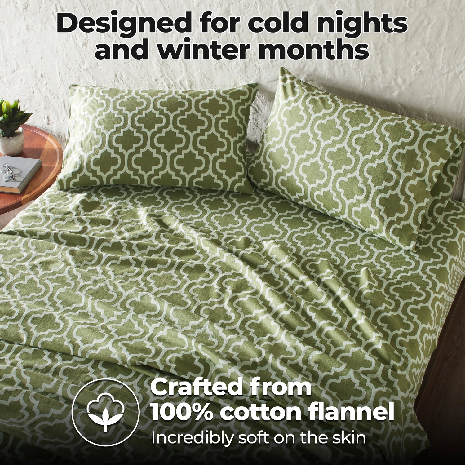 100% Cotton Flannel Bed Sheet Set Trellis Deep Pocket - Sheet Set by Superior Brand