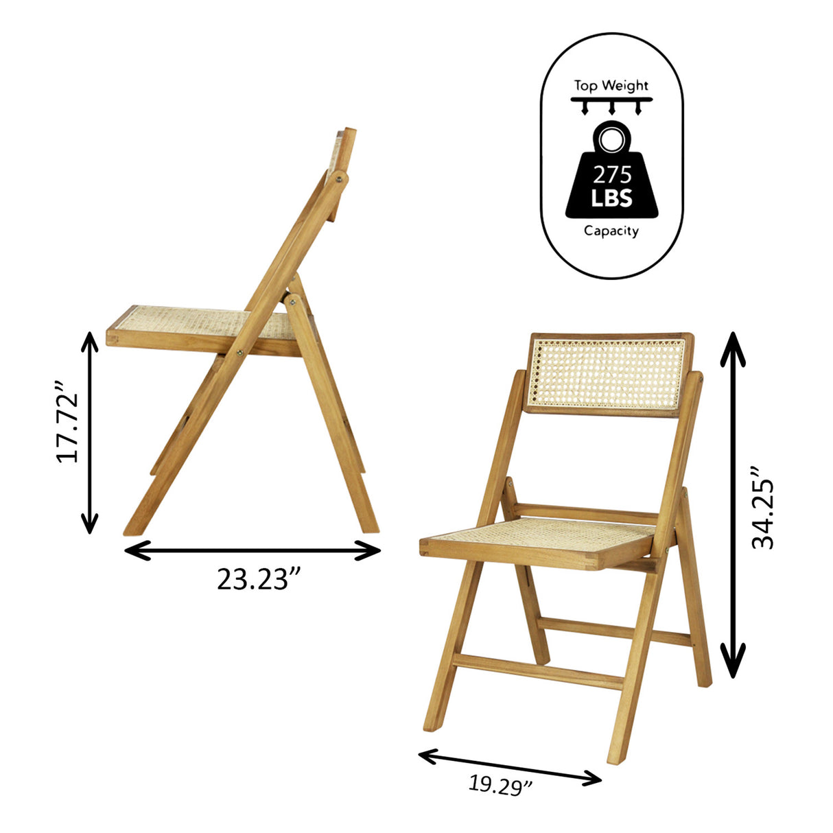 Theo Mid-Century Vintage Wood Rattan Folding Chair with Adjustable Back