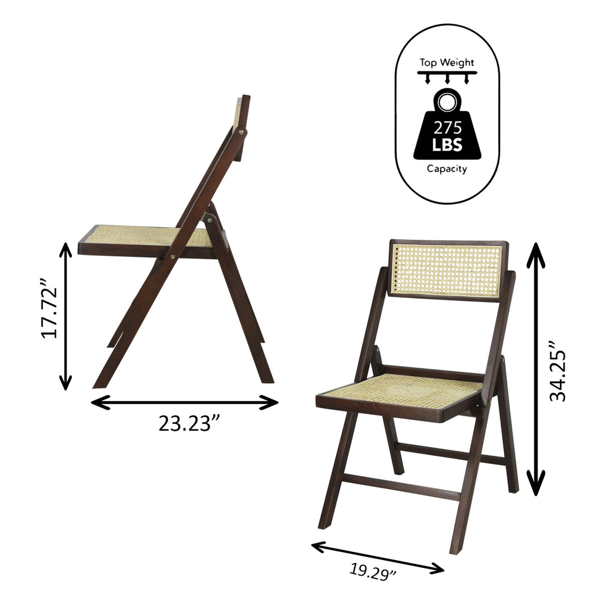 Theo Mid-Century Vintage Wood Rattan Folding Chair with Adjustable Back