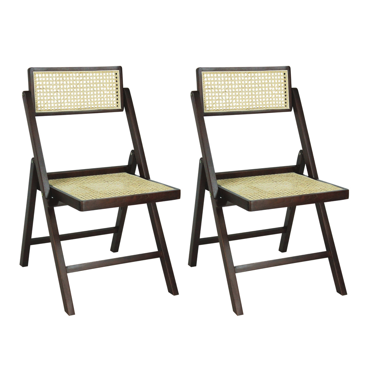 Theo Mid-Century Vintage Wood Rattan Folding Chair with Adjustable Back