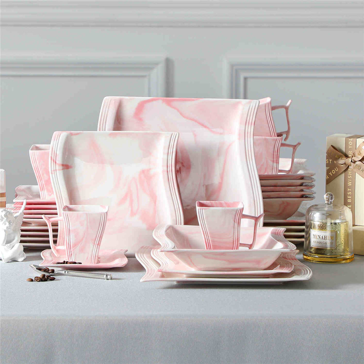 Flora Marble Pink 30 Piece Dinnerware Set