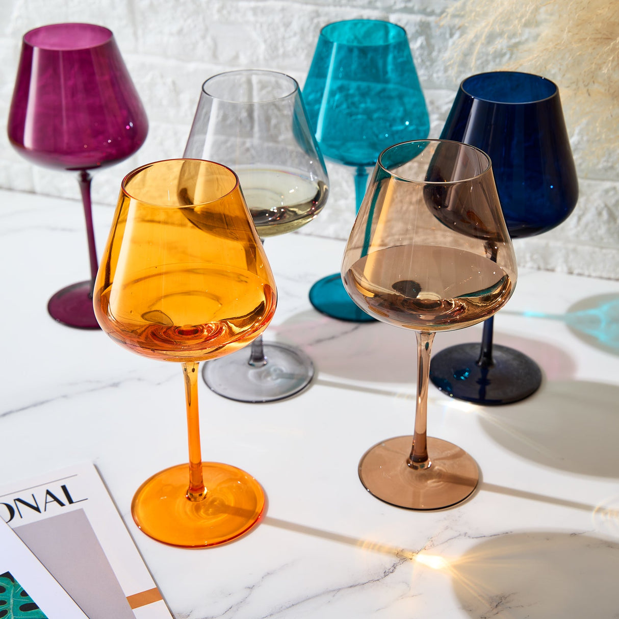 Stagioni Stemmed Wine Glassware, Set of 6, "Autumn"