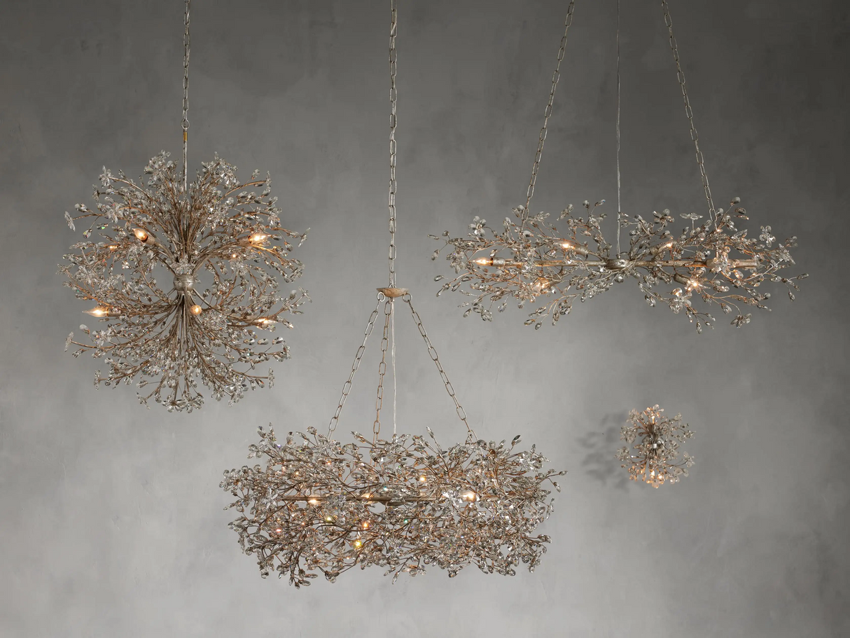 Large Crystal Floral Chandelier Iron Gold Leaf Ceiling Light