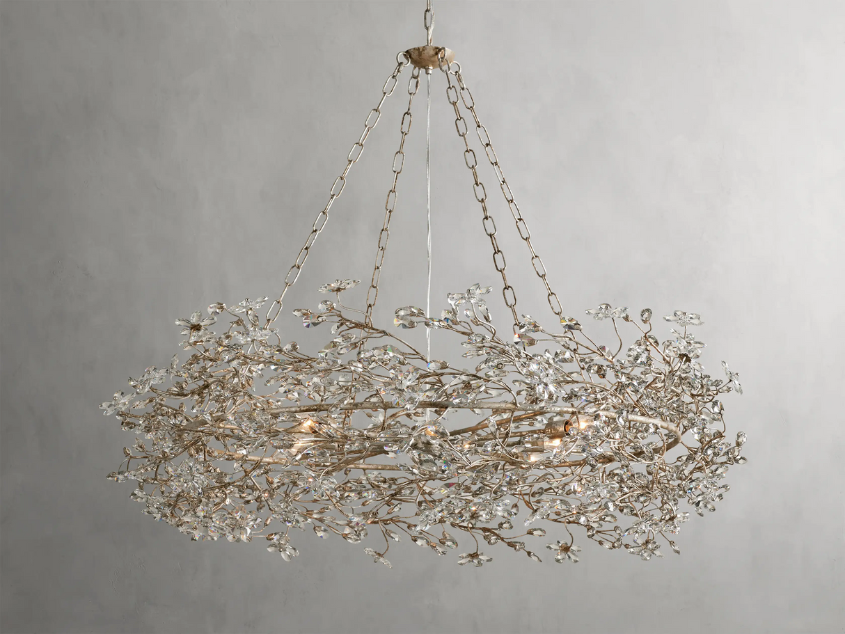 Large Crystal Floral Chandelier Iron Gold Leaf Ceiling Light