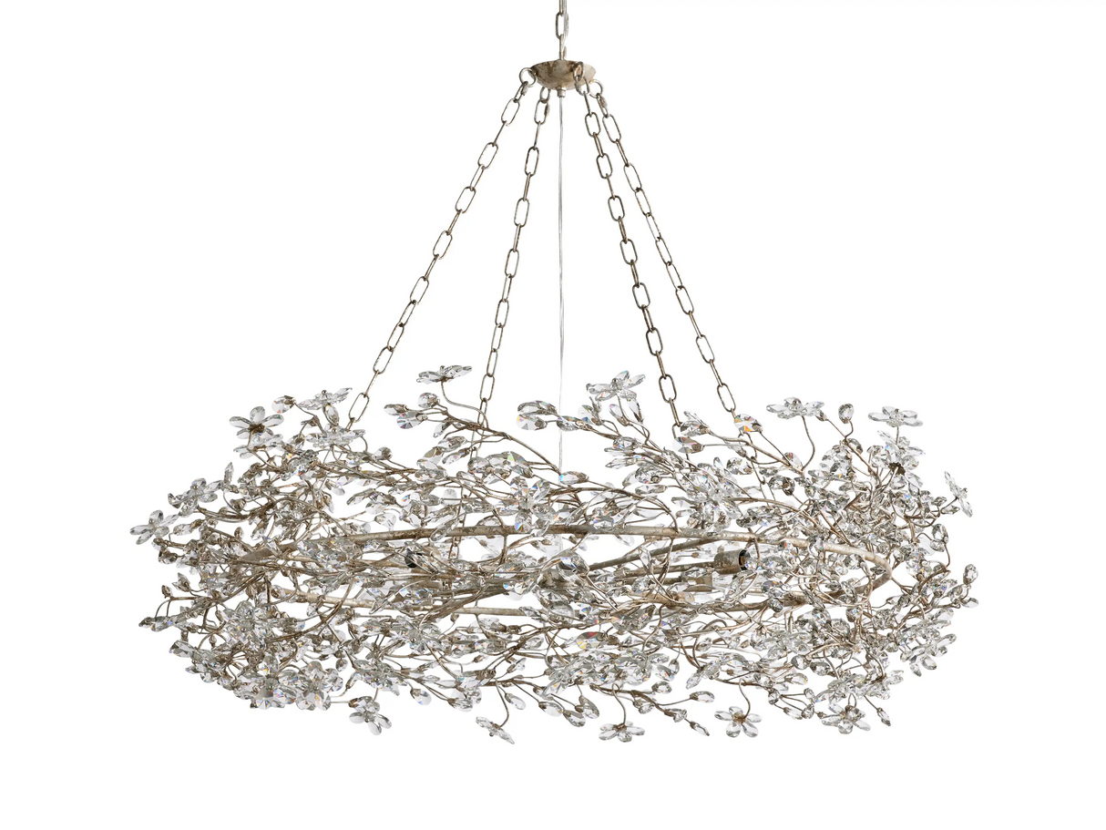 Large Crystal Floral Chandelier Iron Gold Leaf Ceiling Light