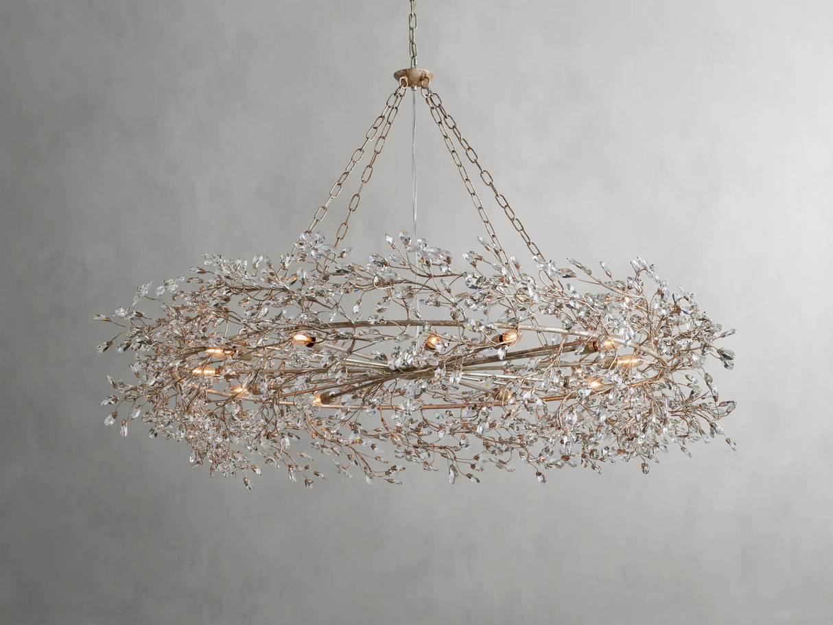 Large Crystal Floral Chandelier Iron Gold Leaf Ceiling Light