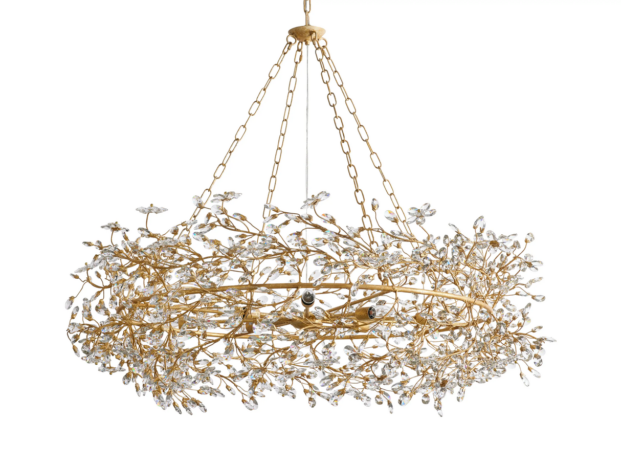 Large Crystal Floral Chandelier Iron Gold Leaf Ceiling Light