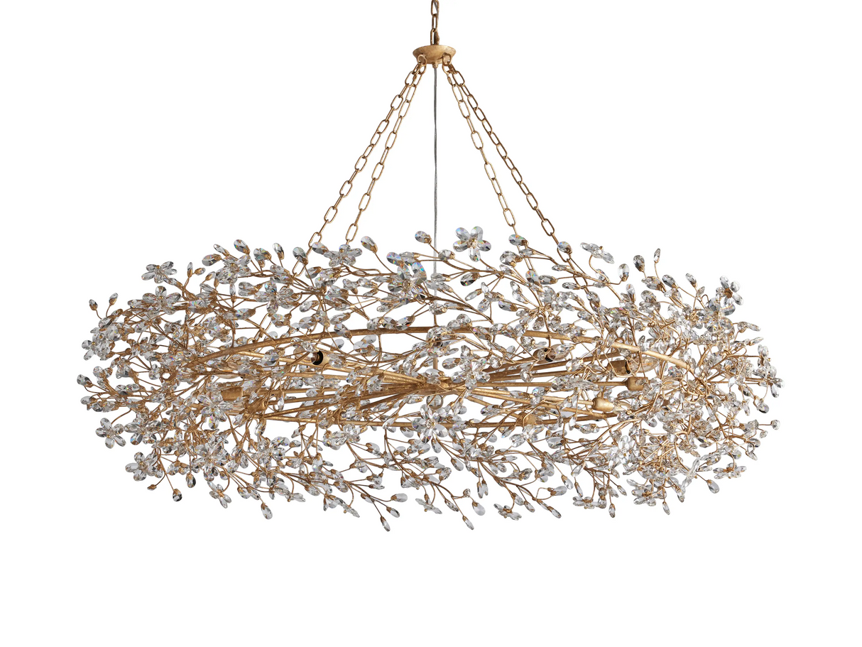 Large Crystal Floral Chandelier Iron Gold Leaf Ceiling Light