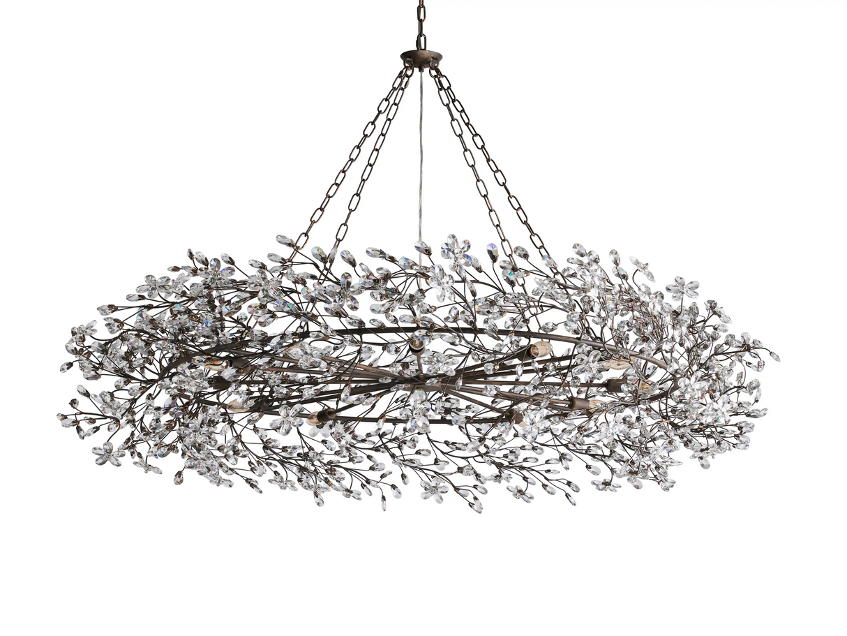 Large Crystal Floral Chandelier Iron Gold Leaf Ceiling Light