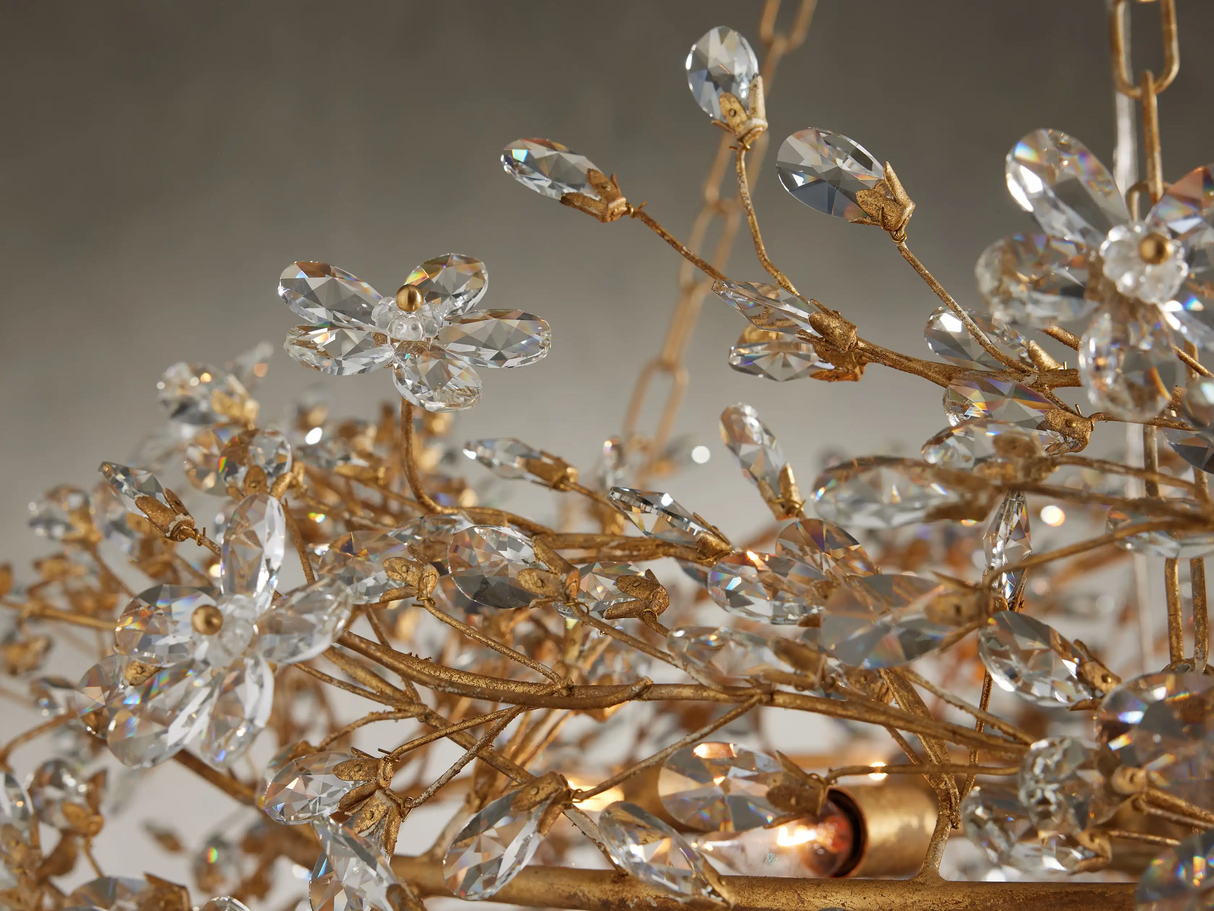 Large Crystal Floral Chandelier Iron Gold Leaf Ceiling Light