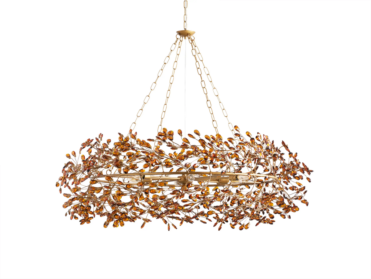 Large Crystal Floral Chandelier Iron Gold Leaf Ceiling Light