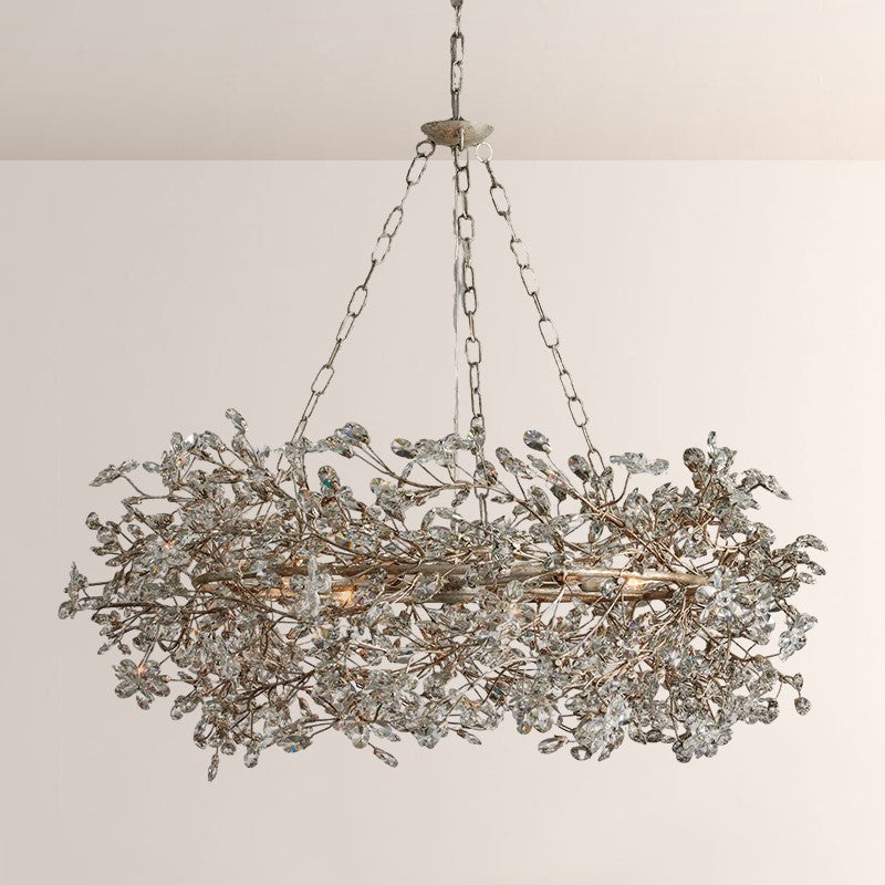 Large Crystal Floral Chandelier Iron Gold Leaf Ceiling Light