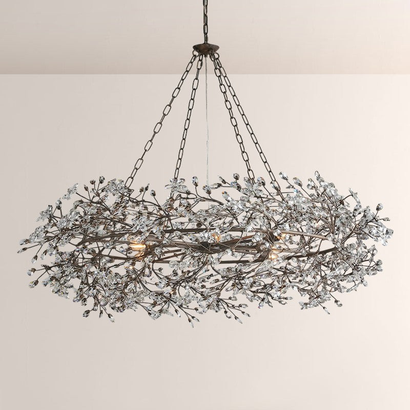 Large Crystal Floral Chandelier Iron Gold Leaf Ceiling Light
